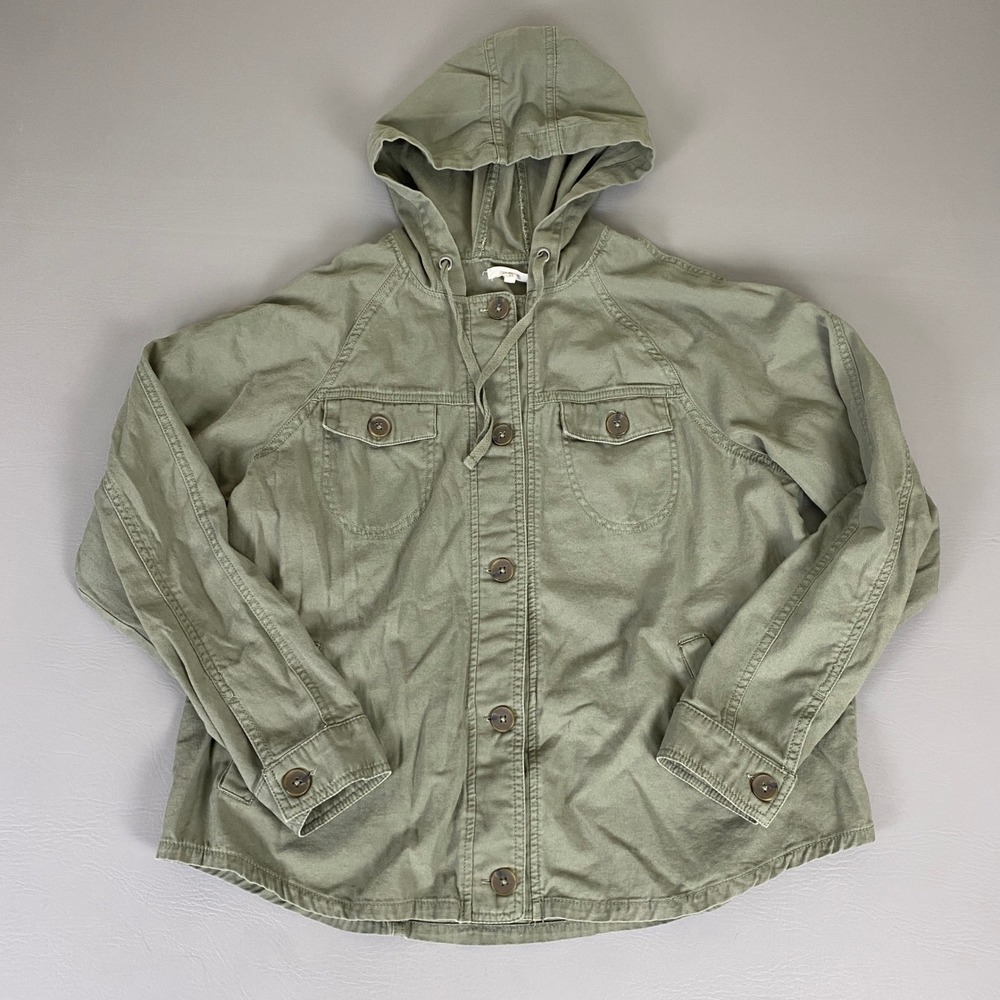 Maurices Utility Jacket Women's XL Olive Green Cotton Hooded Button‎ Up Casual